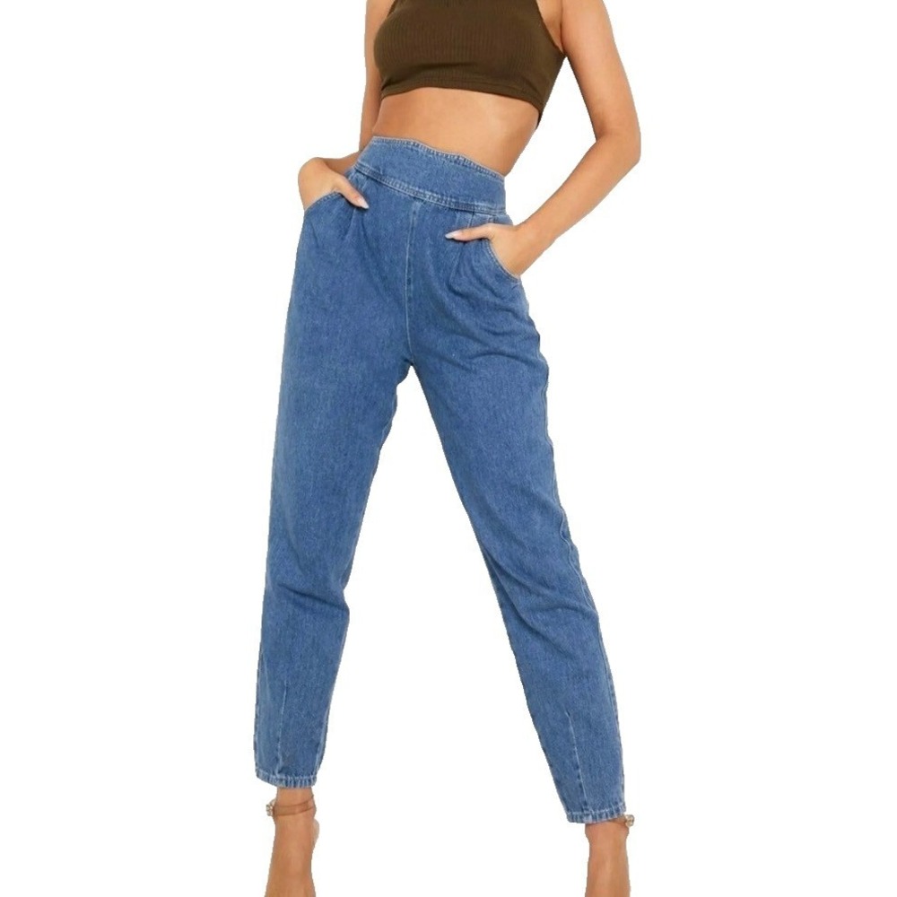Boohoo Corset Back Zip Mom Jeans Women 4 High Waist Tapered Denim Pants 28 28x28